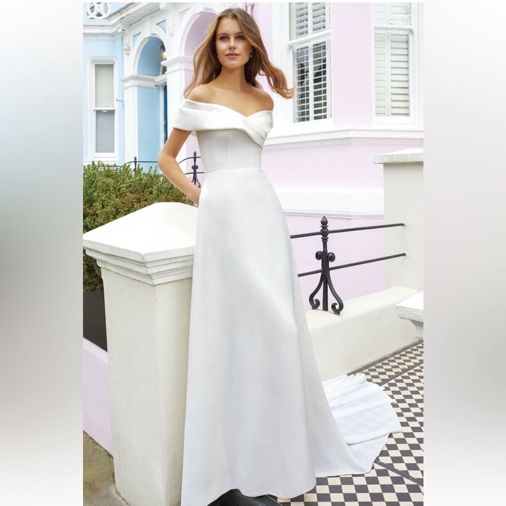 Ivory A-Line Gown with Off-Shoulder Cuff